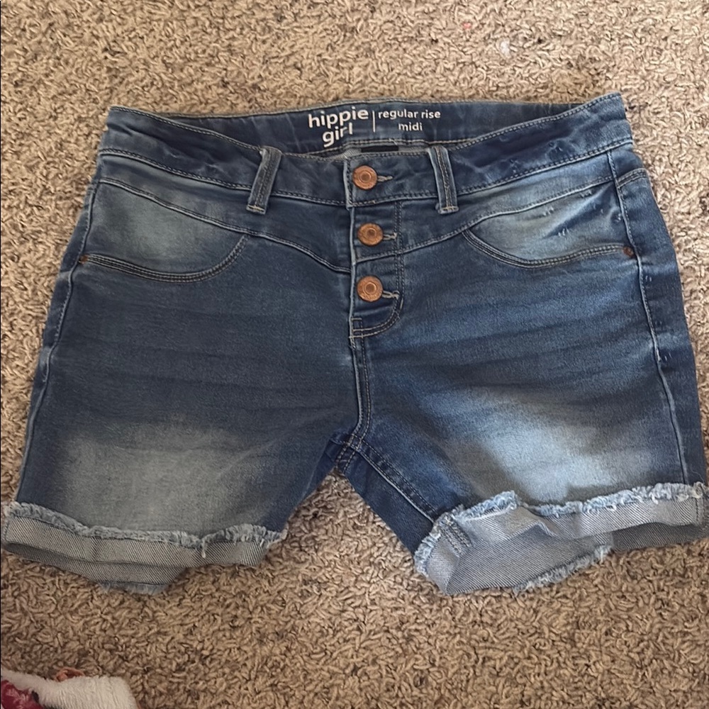Blue Cut-Off Denim Shorts with Frayed Hem